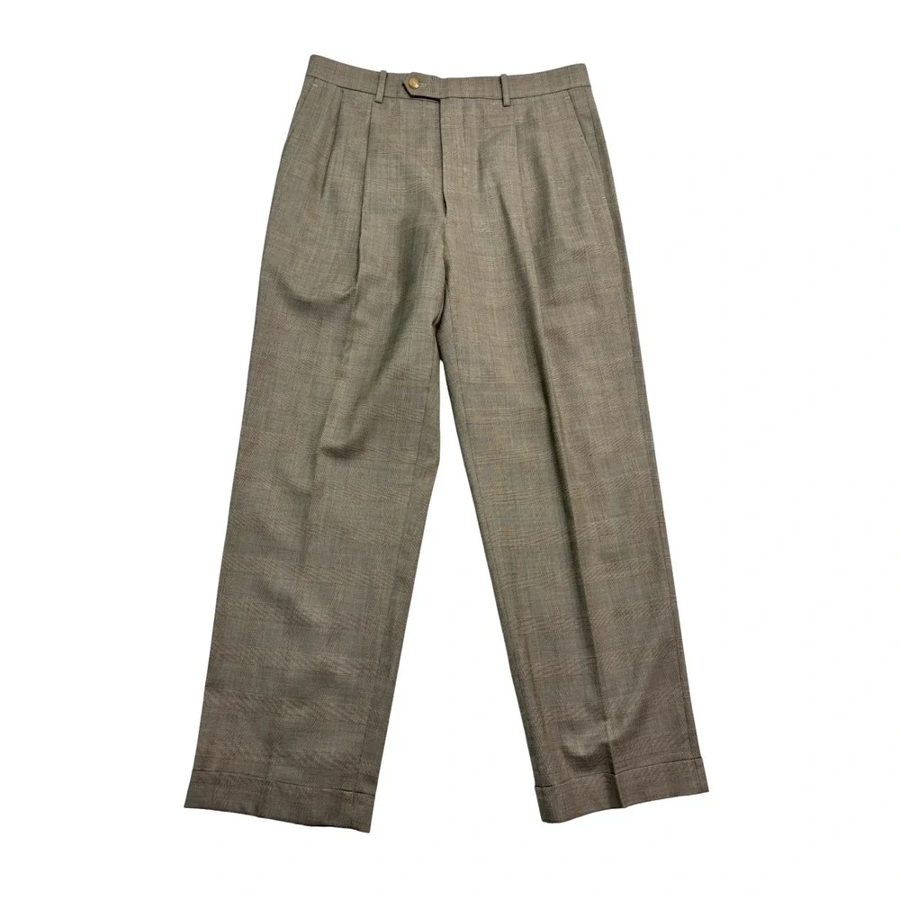 Ralph Lauren 40R 34x30 Taupe Glen Plaid 2pc Pant Suit Wool Pleated Cuffed